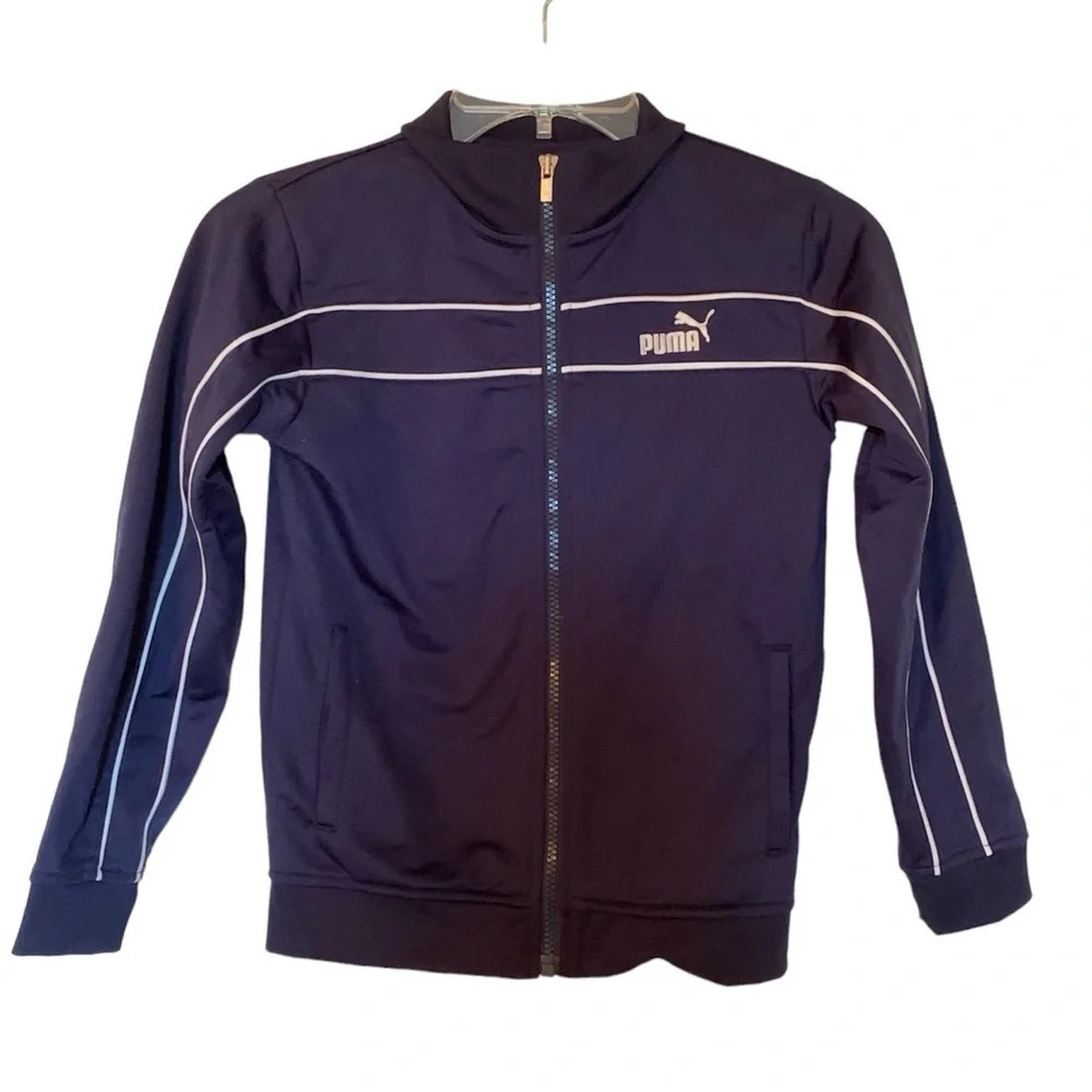 Puma Boys Size 7 Navy Track Jacket Full Zip Athletic Logo
